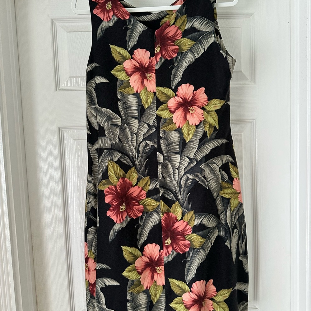 Tommy Bahamas Silk Tropical Sleeveless Dress - Black and Pink